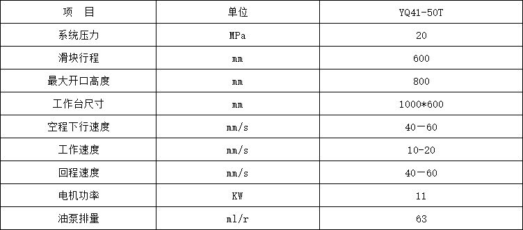 50噸單(dān)臂液壓機參數