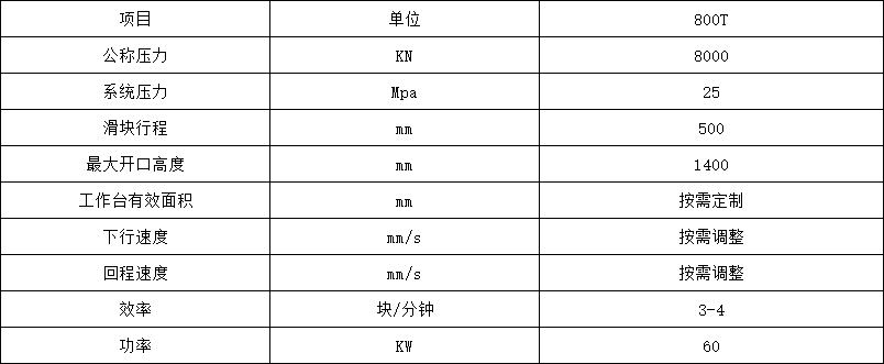 800噸牛羊舔磚液壓機參數(shù)